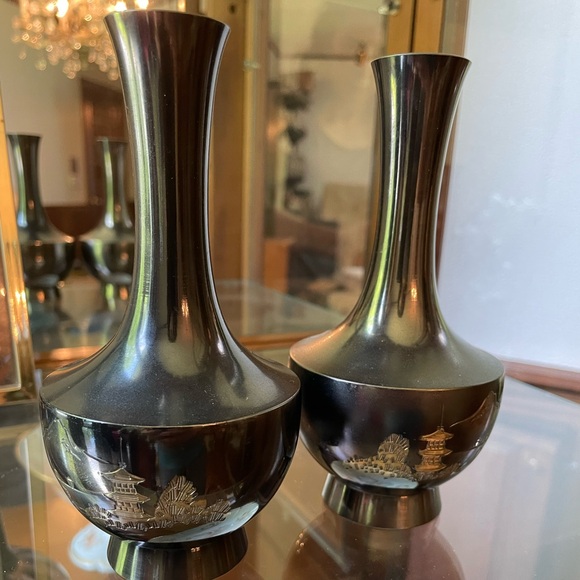 Vintage Japanese Brass Bud Vases - Picture 4 of 4